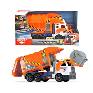 203308369 Dickie Garbage Truck free wheel light sound B/O lifting fork wt - Toyz Show