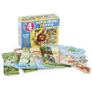 1481 DıyToy Süper Renkli 4'lü Puzzle - Hayvanlar / 8+12+16+24 Parça Puzzle - Toyz Show