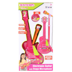 45872  Elektronik Gitar Ayaklı Mikrofon Müzik Seti Pembe -Sunman - Toyz Show