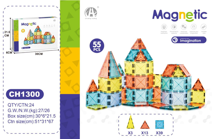 03-CH1300 5,5 CM MANYETİK BLOKLAR 55 PCS - Toyz Show - 