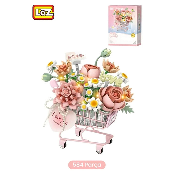 LZ4124 LOZ PEMBE ARABALI ÇİÇEKLER 584 PARÇA BLOCK - Toyz Show - 
