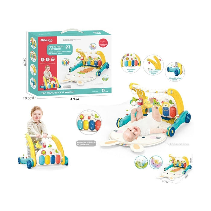 BIB6015 -Vardem Piyanolu 2 in 1 Bebek Yürüteci ve Tavşan Desenli Mavi Oyun Halısı - Toyz Show - 