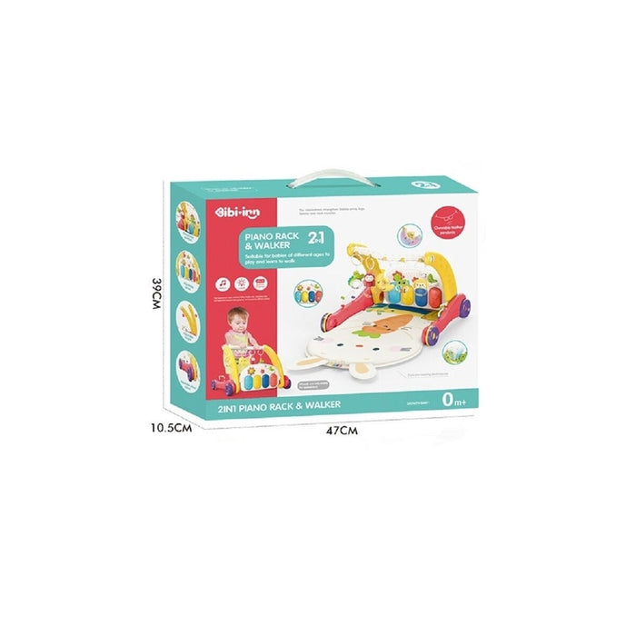 BIB6016- Vardem Piyanolu Bebek Yürüteci ve Tavşan Desenli Kırmızı Oyun Halısı  2 in 1 - Toyz Show - 